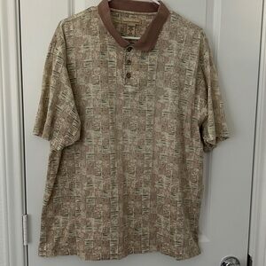 Kona Kai Trading Company Tan Palm Tree Tropical Hawaiian Polo Men's Size L